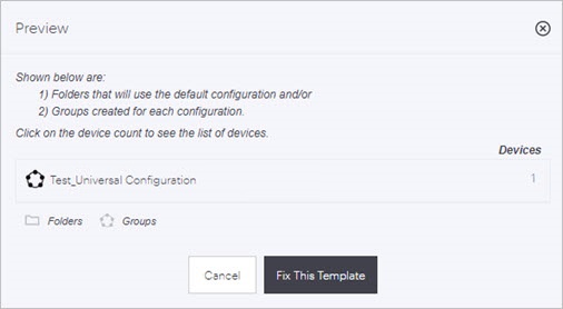 Screen shot of the device template migration tool preview