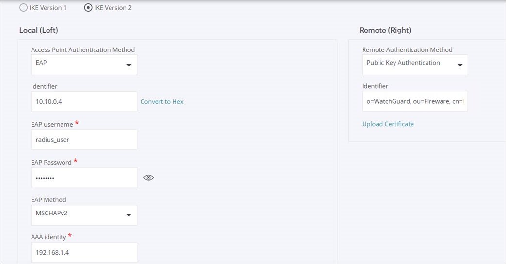 Screen shot of the Local and Remote IPSec tunnel settings in Discover