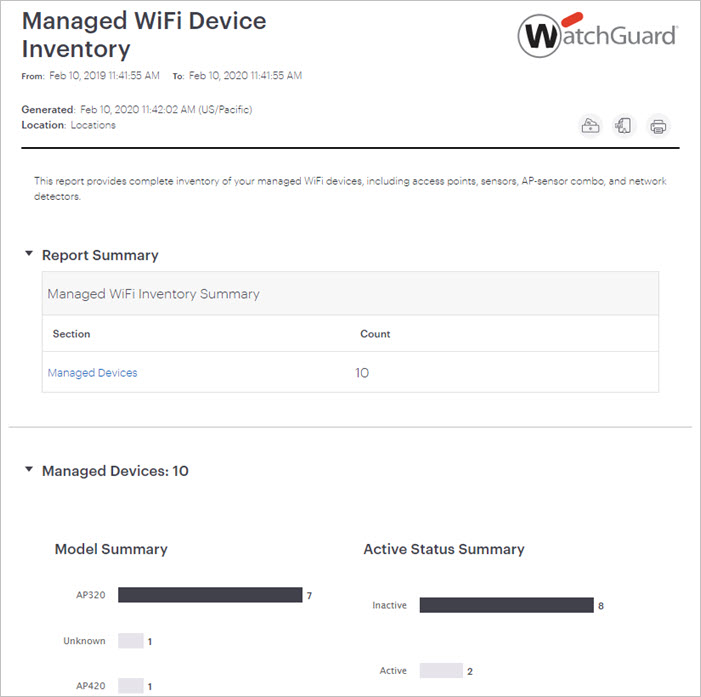 Sample Wi-Fi device inventory report