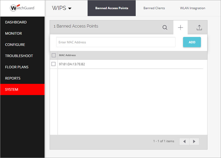 Screen shot of the WIPS system settings - Banned Access Points