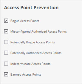 Screen shot of the Access Point Prevention options