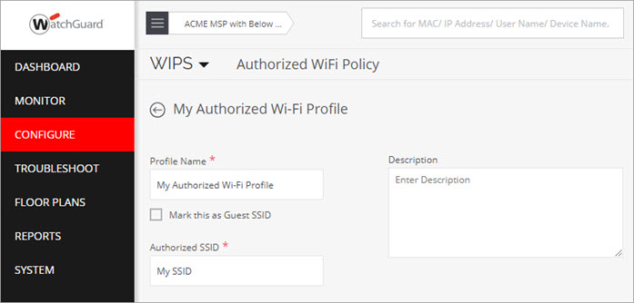 Screen shot of the Add Authorized WiFi Profile page in Discover