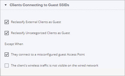 Screen shot of the Guest AP Client Classification settings in Discover
