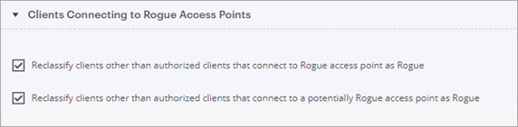 Screen shot of the Rogue AP Client Classification settings in Discover