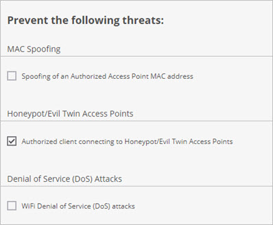 Screen shot of the over-the-air Threat Prevention options