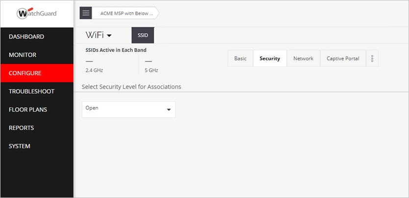 Screen shot of the SSID security settings for a Guest SSID in Discover