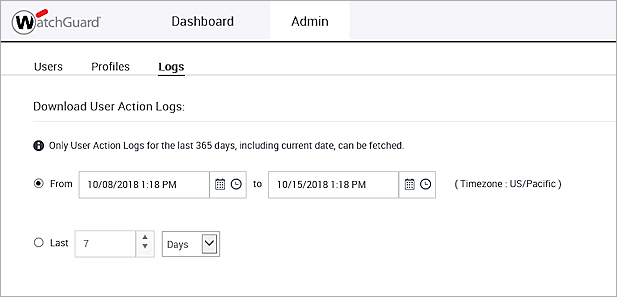 Screen shot of the Admin > Logs page in Launchpad