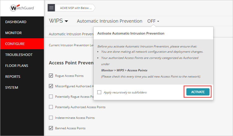 Screen shot of the Intrusion Prevention settings in Discover
