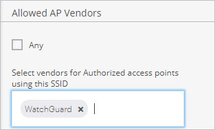 Screen shot of the Allowed AP Vendors section of the Authorized WiFi Policy