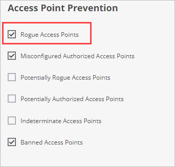 Screen shot of the Access Point prevention settings in Discover