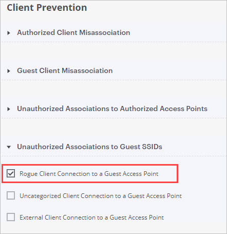 Screen shot of the Client prevention settings in Discover