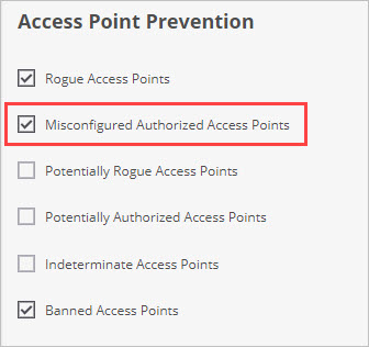 Screen shot of the Access Point prevention settings in Discover