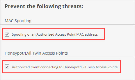 Screen shot of the Threat prevention settings in Discover
