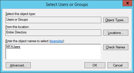 Screen shot of the Select Users or Groups window.
