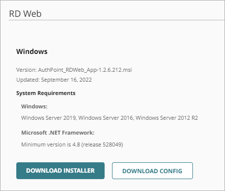 Screenshot of the RD Web installer on the Downloads page.