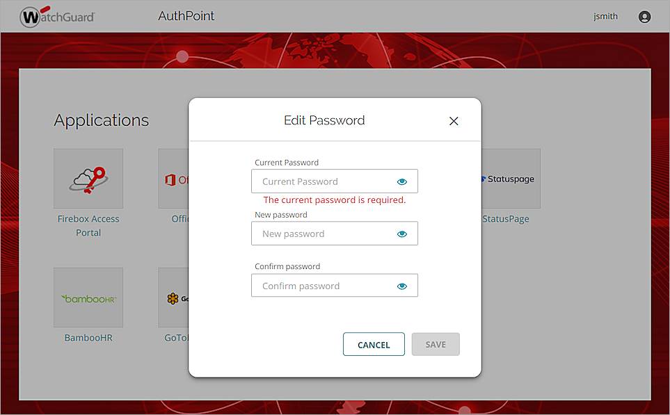 Screen shot that shows the Edit Password window.