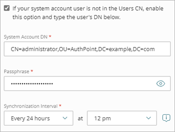 Screen shot that shows the system account fields on the Add External Identity page.
