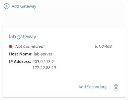 Screen shot that shows the Gateway page.
