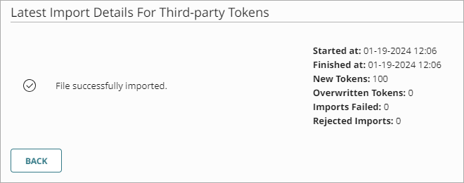 Screen shot that shows the token import details.