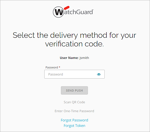 Screen shot that shows the Forgot Password option on the AuthPoint authentication page.