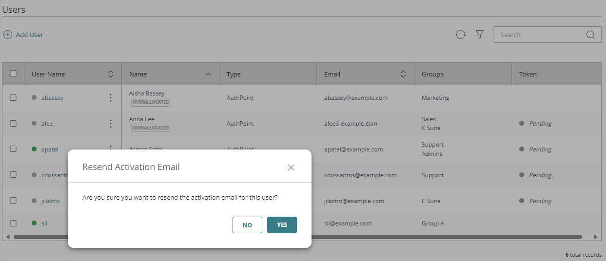 Screen shot that shows the Resend Activation Email window.