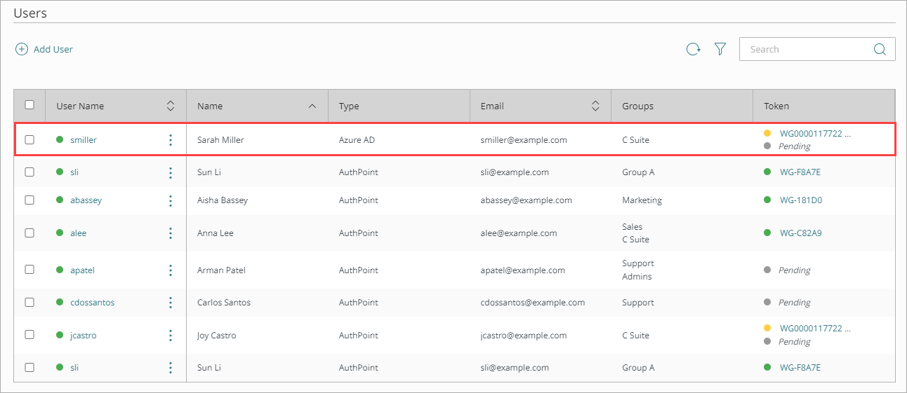 Screenshot that shows Azure AD users on the Users page.