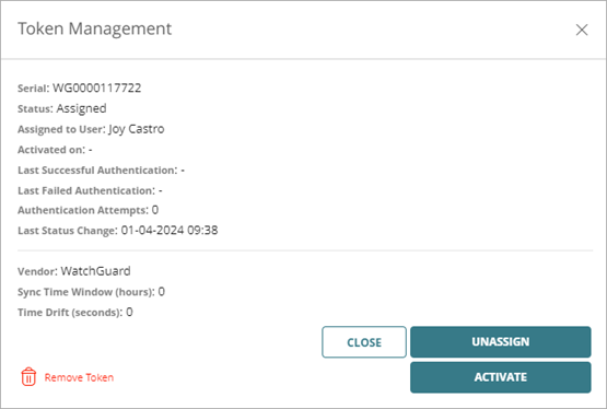 Screen shot that shows the Token Management window.