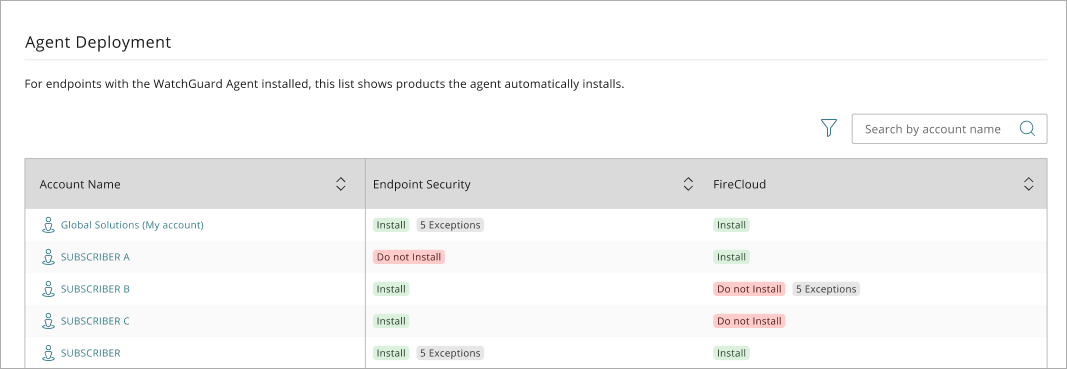 Screen shot of Agent Deployment page
