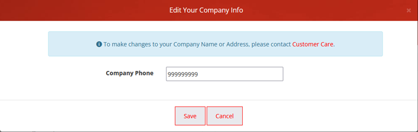 Screen shot of the edit your company info dialog box