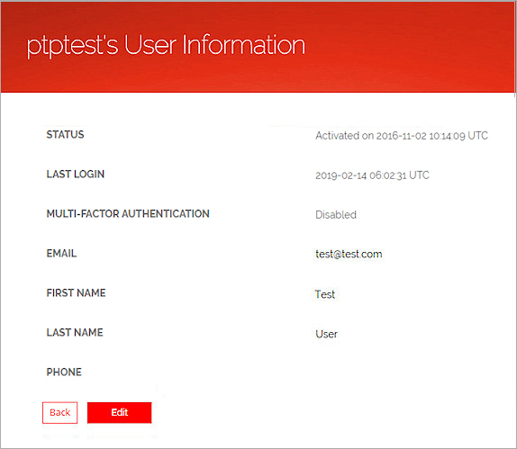 Screen shot of the User Information page