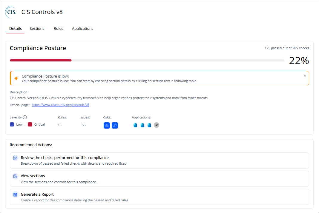 Screen shot of Compliance Posture details page