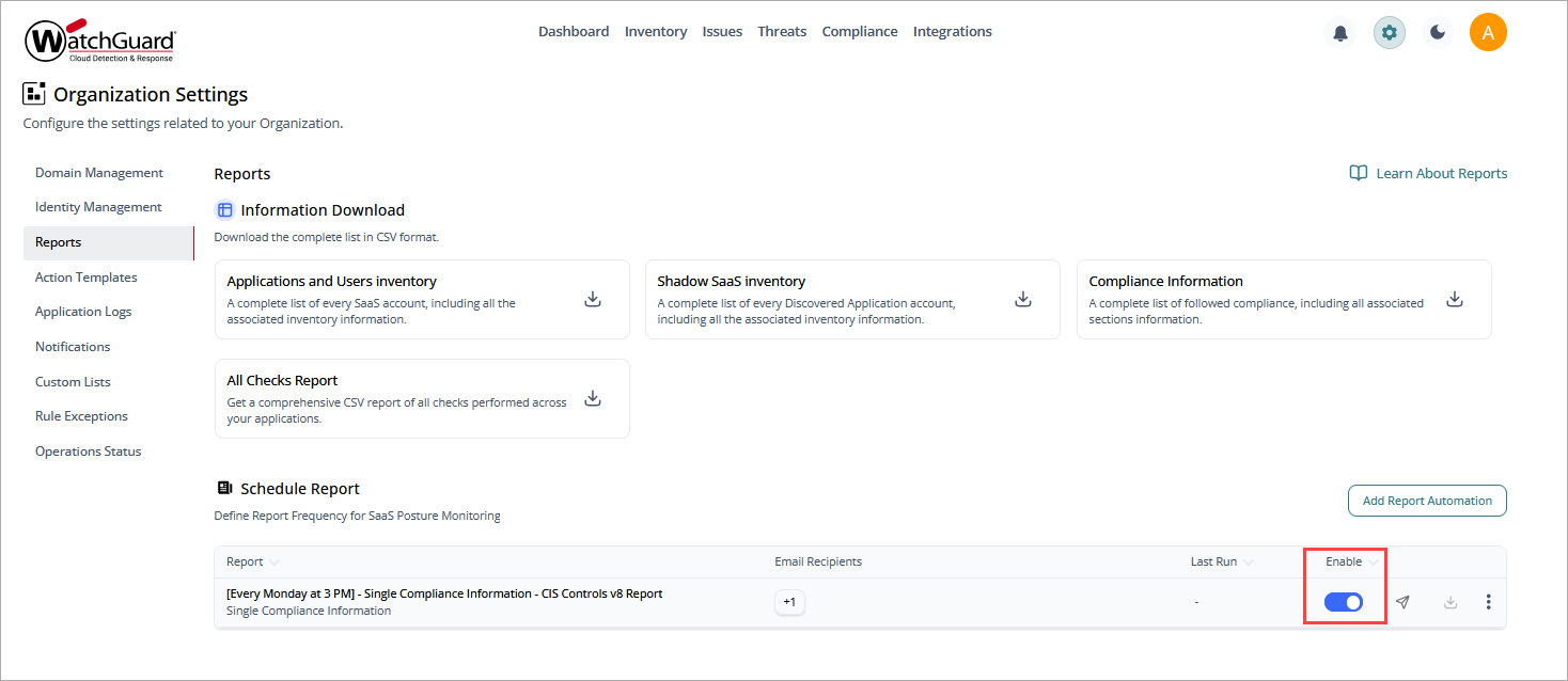Screen shot of Schedule Report list, CloudDR