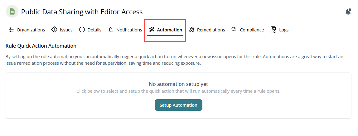 Screen shot of Automation page in CloudDR