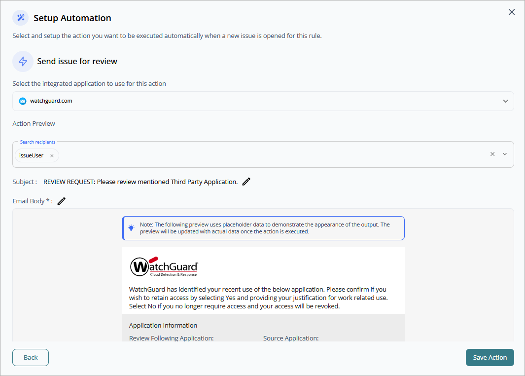 Screen shot of Send Issue for Review dialog box, CloudDR