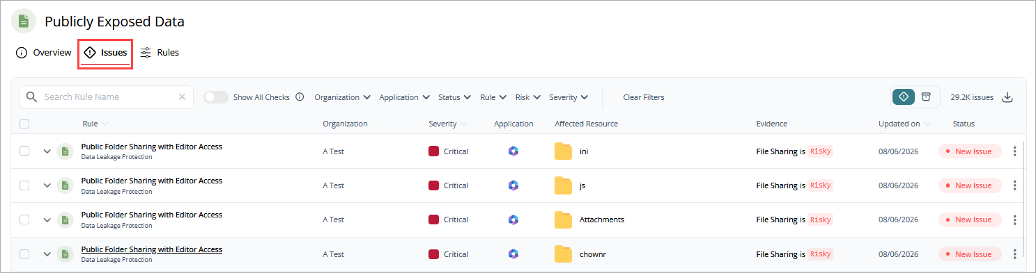 Screen shot of Issues tab, WatchGuard CloudDR