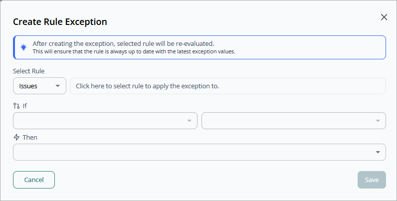 Screen shot of Create Rule Exception dialog box in CloudDR