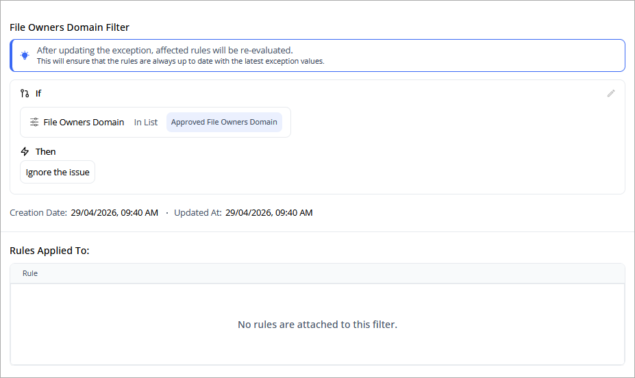 Screen shot of edit rule exceptions dialog box