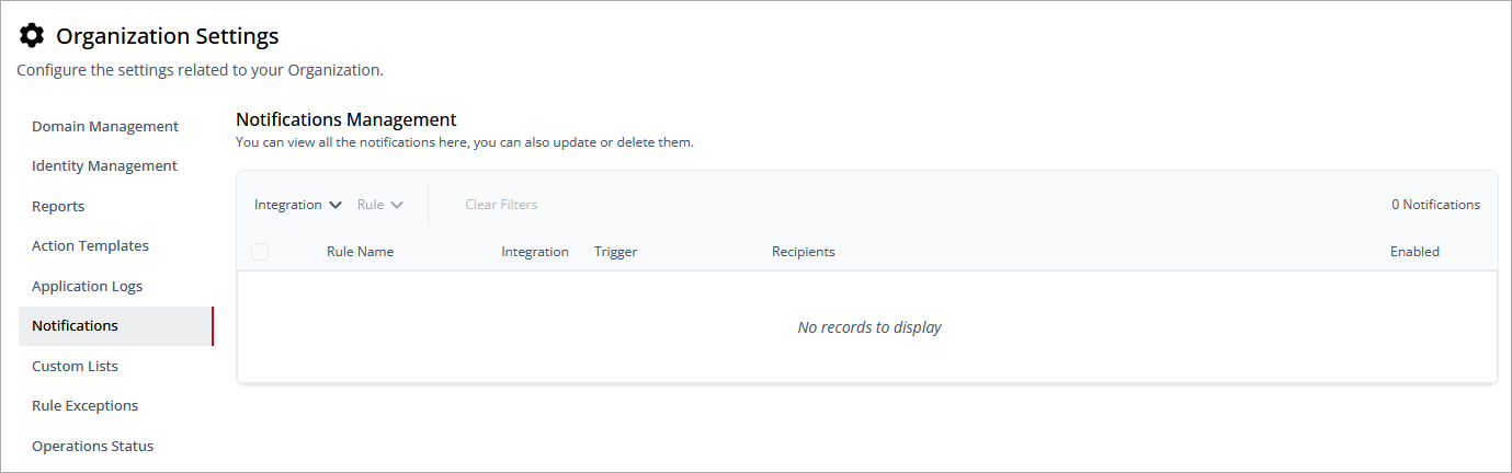 Screen shot of Notifications Management in CloudDR