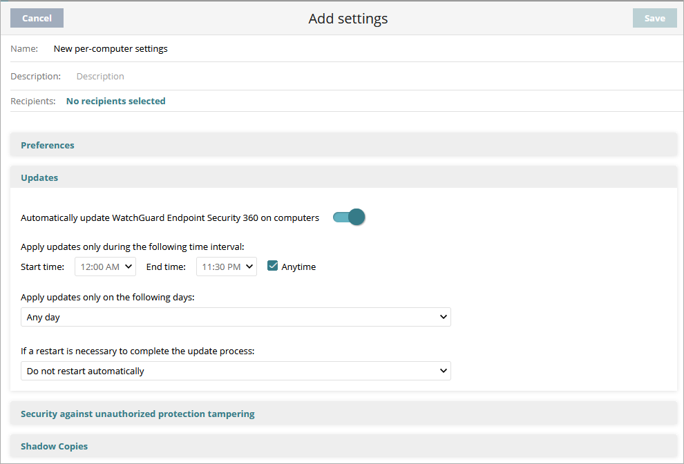 Screen shot of WatchGuard Endpoint Security, Software updates