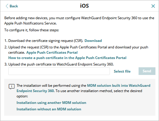 Screen shot of add iOS dialog box for MDM