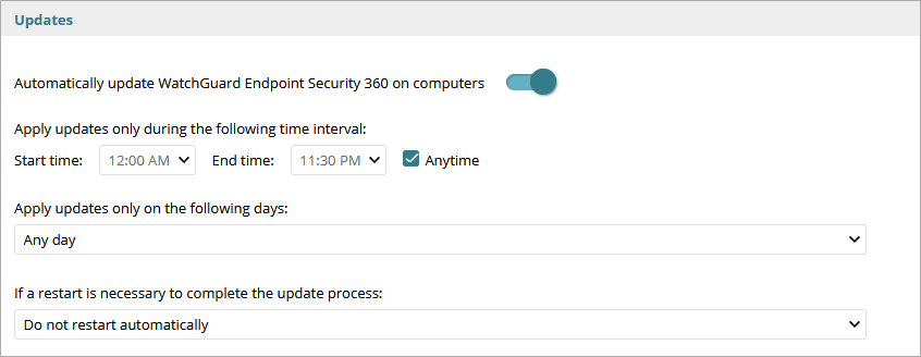 Screen shot of Per-Computer Settings, Updates section.