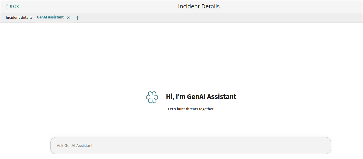 Screen shot of Incident Details page in Endpoint Security, Ask GenAI Assistant