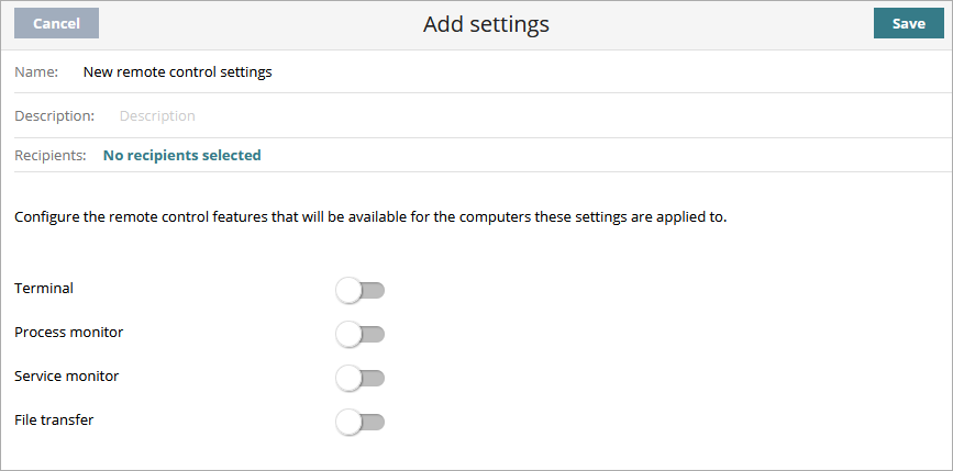 Screen shot of Endpoint Security Elite, Remote Control settings