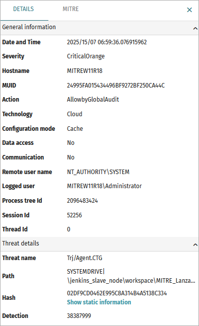 Screen shot of Incident details in Endpoint Security Elite