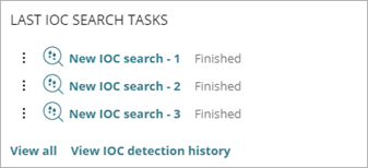Screen shot of Endpoint Security Elite, Last IOC Search Tasks tile