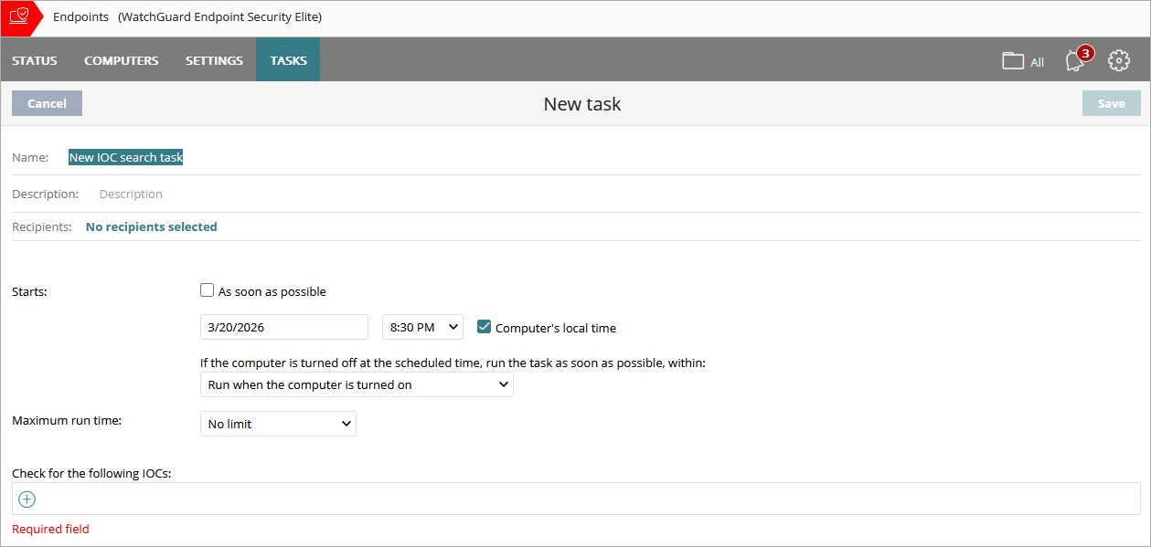 Screen shot of New Task window