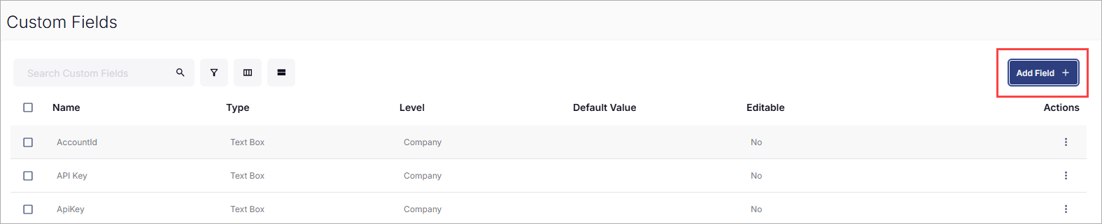 Screen shot of ConnectWise RMM, Custom Fields page