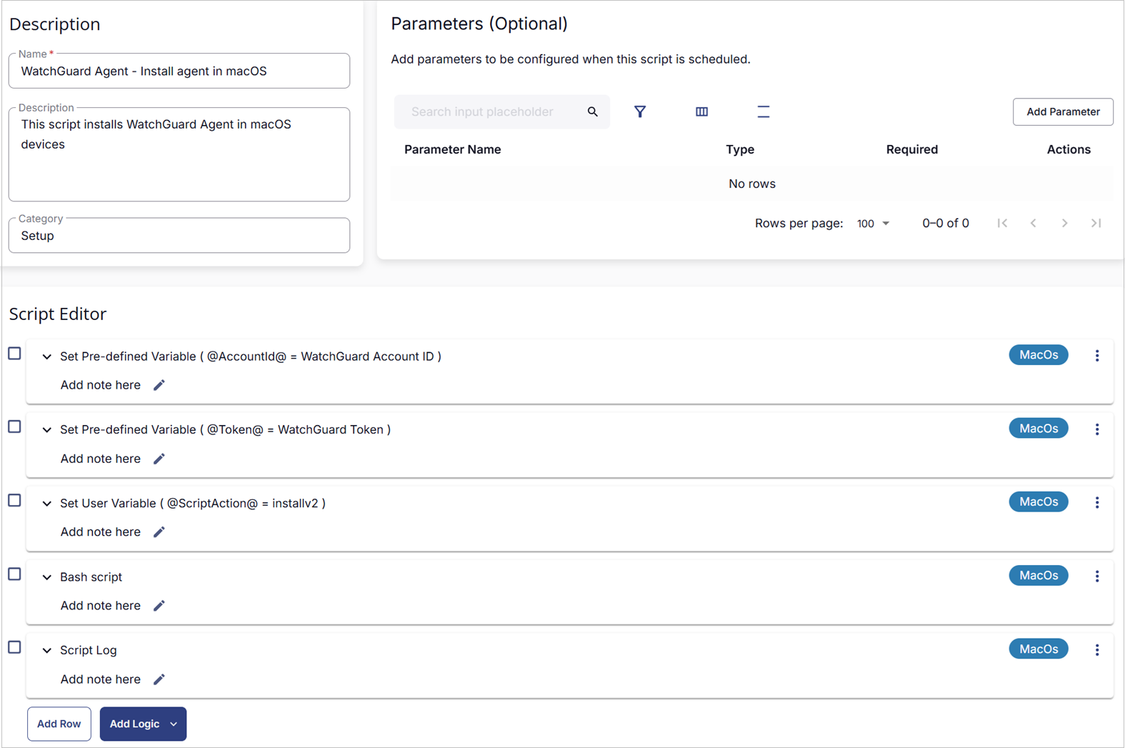 Screen shot of ConnectWise RMM, Script Editor page