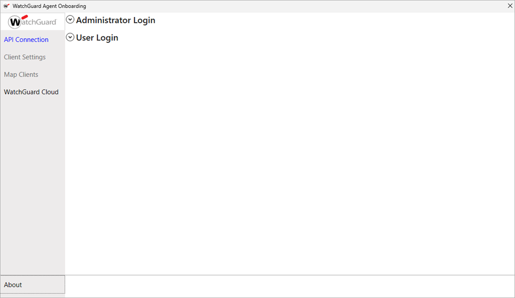 Screen shot of WatchGuard Agent Onboarding application, API Configuration page