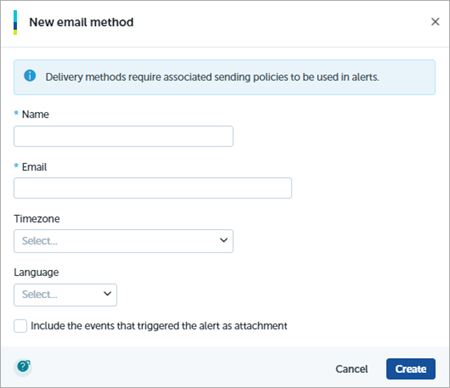 Screen shot of Endpoint Security 360, Advanced Visualization Tool, New Delivery Method dialog box
